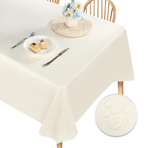 Segus Abwaschbare Tischdecke, Tischdecke Beige 140X220, Gartentischdecke, Leicht zu Reinigen, Tisch Schutz, PU Leder Tischtuch für Esszimmer, Garten, Party von Segus