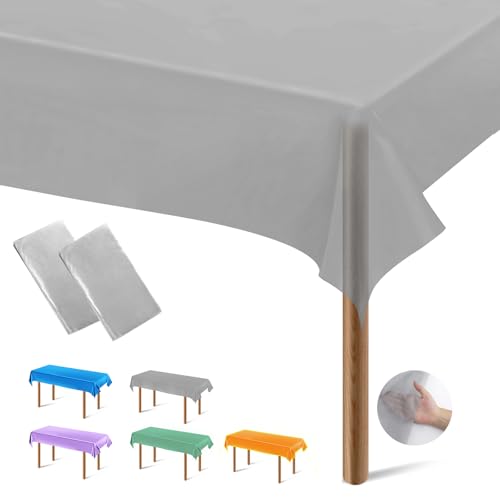 Segus Einweg Tischdecke, 2 Stück 137 * 274 Biertisch Tischdecke, Plastiktischdecke Outdoor, Table Cover Waterproof, Tischdecke für Feste, Party, Familie (Silbergrau) von Segus