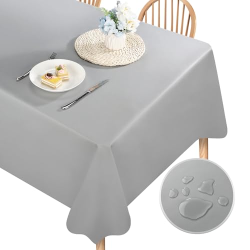 Segus Outdoor Tischdecke, Tischdecke PU Leder 140X220, Tischdecke Abwaschbar Grau, Tischschutz, Leicht zu Reinigen, Tischdecke Rechteckig für Gartentisch, Party, Hochzeiten von Segus