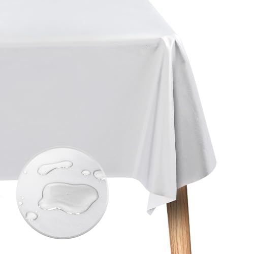 Segus PVC Tischdecke, Tischdecke Wasserdicht 140X220, Tischdecke Biertisch Abwaschbar, Tischdecke Balkon, Outdoor Tischdecke Garten, Party, Hochzeiten Oder Haushalt (Weiß) von Segus