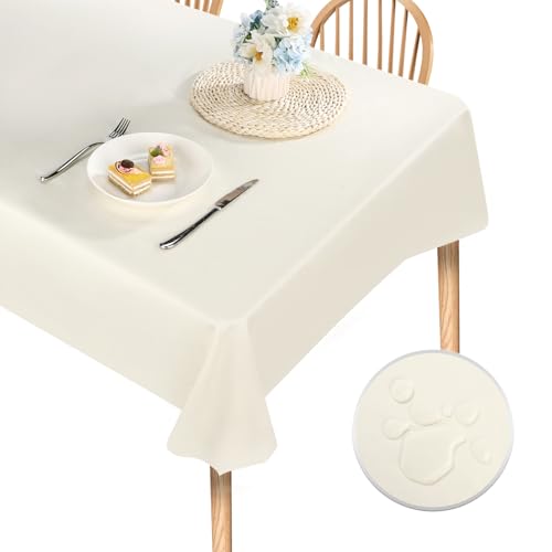 Segus Tischdecke Abwaschbar, Tischdecke PU Leder 140X180, Gartentischdecke, Wasserdicht und Ölbeständigkeit, Tisch Schutz, zum Dekorieren von Esstischen (Beige) von Segus