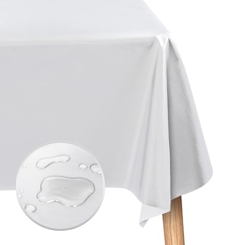 Segus Tischdecke Weiß, 1 Stück Tischdecke Abwaschbar, 137 * 274 Tischdecke Klappbar, Tischdecke Outdoor, Tischdecke Rechteckig, PVC tischdecke für Party, Geburtstag, Hochzeit von Segus