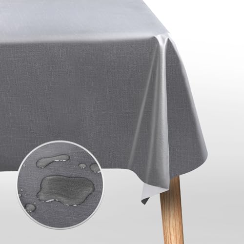 Segus Tischtuch für Draußen, Tischdecke Abwaschbar Grau 140X220, Tischdecke Wasserdicht, Tischdecke für Gartentisch, Tisch Decke Kunststoff für Camping, Party, Hochzeiten von Segus