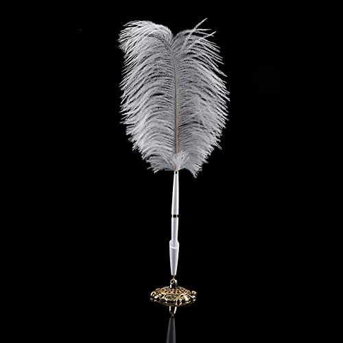 Straußenfeder Kugelschreiber mit Metallhalterung, Wedding Quill Unterzeichnung Kugelschreiber Schreiben, Vintage Quills Pen mit Exquisiter Verpackung für die Unterschrift Empfang (JYB00014-01) von Segutage