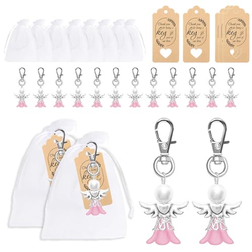 Sehuby Engel-Schlüsselanhänger-Set mit Tasche, Engel-Anhänger, Hochzeit, Taufe, Schlüsselanhänger, Gastgeschenk für Party von Sehuby