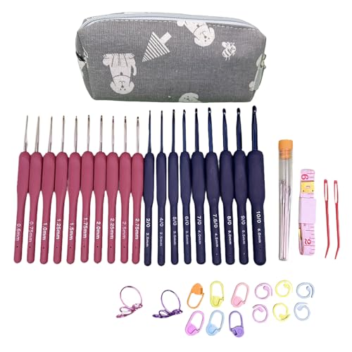 Sehuby Häkelnadel-Set, 0,6 mm - 6,0 mm, ergonomische Häkelnadel, lange Stricknadel, Häkelset, Strickkunstwerkzeug für Damen von Sehuby