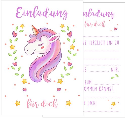 Edition Seidel Set 12 Einladungskarten Einladungen Kindergeburtstag Geburtstag Party Mädchen mit süßem Einhorn in rosa und pink Postkarte Einladung von Edition Seidel