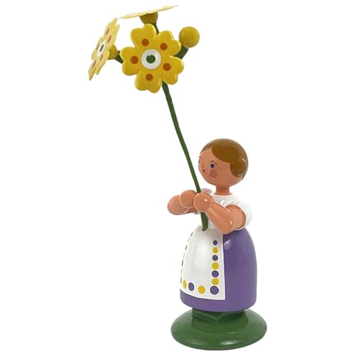 Jan Legler | Wiesenblumenmädchen Blumenkinder | Handwerkskunst aus dem Erzgebirge | Holzfigur Frühlingsdeko | 12 cm | mit Himmelschlüssel von Seiffener Volkskunst