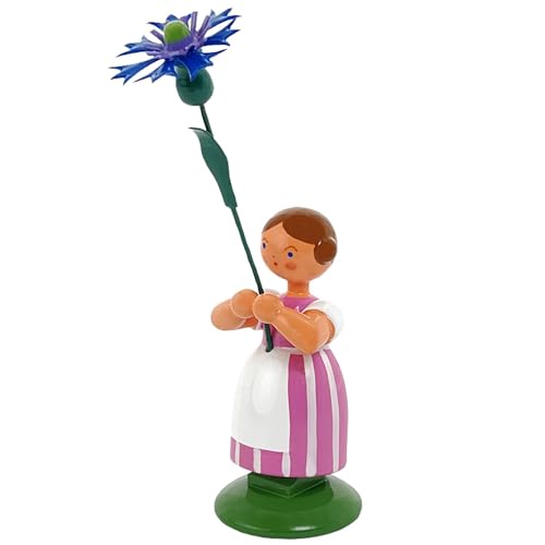 Jan Legler | Wiesenblumenmädchen Blumenkinder | Handwerkskunst aus dem Erzgebirge | Holzfigur Frühlingsdeko | 12 cm | mit Kornblume von Seiffener Volkskunst