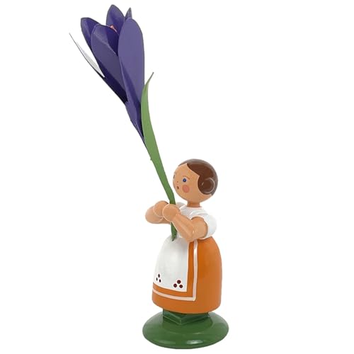 Jan Legler | Wiesenblumenmädchen Blumenkinder | Handwerkskunst aus dem Erzgebirge | Holzfigur Frühlingsdeko | 12 cm | mit Krokus von Seiffener Volkskunst