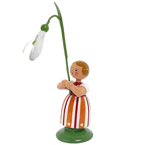 Jan Legler | Wiesenblumenmädchen Blumenkinder | Handwerkskunst aus dem Erzgebirge | Holzfigur Frühlingsdeko | 12 cm | mit Schneeglöckchen von Seiffener Volkskunst