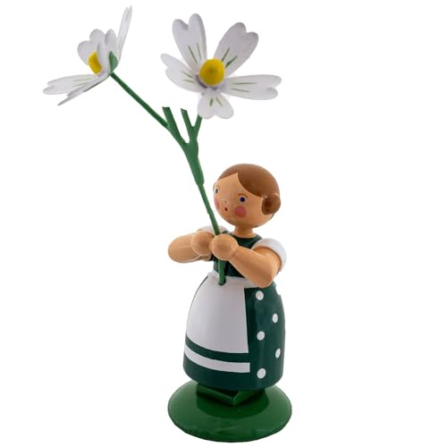 Jan Legler | Wiesenblumenmädchen Blumenkinder | Handwerkskunst aus dem Erzgebirge | Holzfigur Frühlingsdeko | 12 cm | mit Sternmiere von Seiffener Volkskunst