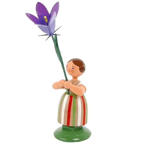 Jan Legler | Wiesenblumenmädchen Blumenkinder | Handwerkskunst aus dem Erzgebirge | Holzfigur Frühlingsdeko | 12 cm | mit Wiesenglockenblume von Seiffener Volkskunst