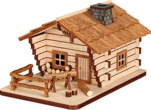 Seiffener Volkskunst | Räucherhaus Blockhütte Räucherfigur | 100 teiliges Bastelset aus Holz | zum Selbstbasteln 15x11x9 cm | Original Erzgebirge | 20011 | Blockhütte von Seiffener Volkskunst