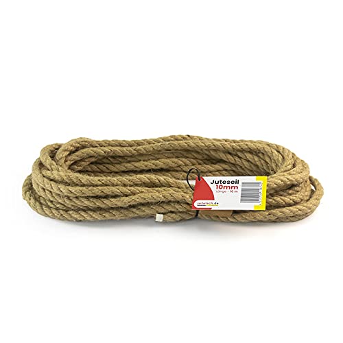 Seiletech.de JUTESEIL | 10m | 10mm Stark | Naturfasern Absperrseil Jute gedreht Tauziehen DIY Dekoration von Seiletech.de