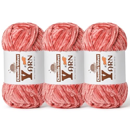 3er-Pack Plüsch-Chenille-Garn – flauschiges Samtgarn zum Stricken und Häkeln von Decken – weiches Babygarn zum Häkeln – Amigurumi-Häkelgarn 100 g (80 m) (3 Graurosa) von Sekafris