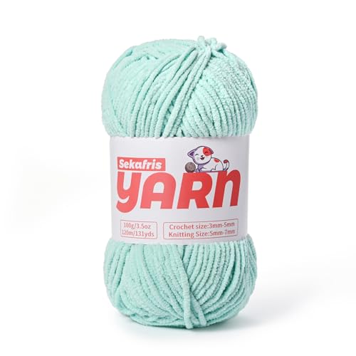 Chunky Chenille-Garn zum Häkeln, weiches, flauschiges Samtgarn zum Häkeln, flauschiges Babydecken-Strickgarn, 100 g, sperriges Amigurumi-Garn (Aqua Green) von Sekafris