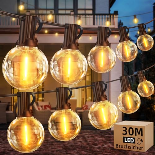 LED Lichterkette Außen Strom 30M - Outdoor Lichterketten mit Aussen Wetterfest G40 Glühbirne Warmweiß Aussenlichterkette für Balkon Garten Pavillon Terrasse Vorzelt von Seklin