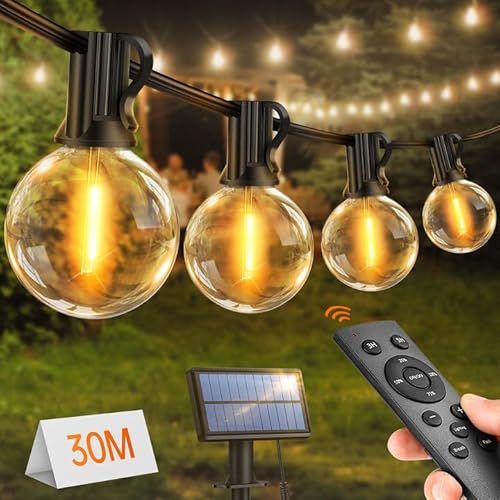 LED Lichterkette Außen Strom solar-30M - Outdoor Lichterketten mit Aussen Wetterfest G40 Glühbirne Warmweiß Aussenlichterkette für Balkon Garten Pavillon Terrasse Vorzelt von Seklin