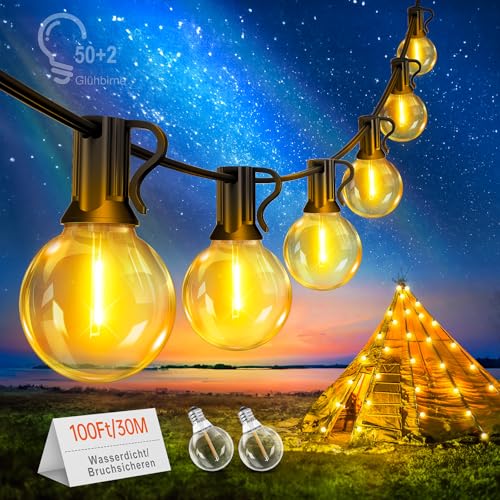 Led Außen Lichterkette Glühbirnen Strom - 30M Outdoor Lichterketten mit 50+2 G40 Wetterfest Glühbirne für Innen Aussen Garten Balkon Camping Party Deko von Seklin