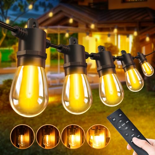 Seklin Lichterkette Outdoor Garten Led - 15M Outdoor Girlanden Guinguette Lampe mit Fernbedienung 15+1 Glühbirnen 3 Modi IP65 Wasserdicht für Terrasse Balkon Hochzeit Parasol Pergola Dekoration von Seklin