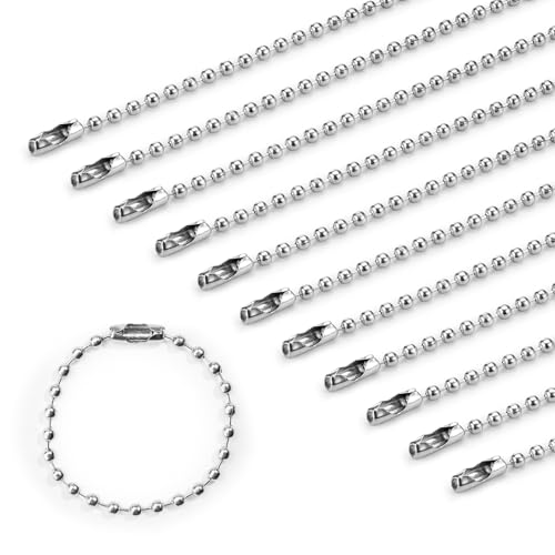 Sekonow Kugel-Perlenkette, 10,2 cm lang, 2,4 mm Durchmesser, Kugelkette mit Verbindungsstücken, Metall-Perlenkette, Schlüsselanhänger-Ringe für Schlüsselanhänger, Basteln, Erkennungsmarke, Silber, 300 von Sekonow