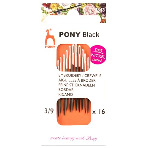 Selanusa Pony Black Crewel Matt Beenden (No. 3-5-7-9) Hand Sticknadeln mit Weiß Auge - 16 Nadeln aus Kohlenstoffstahl von Selanusa