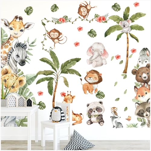 Dschungel Tiere Wandtattoo Select Zone Giraffe Zebra Elefant Wandsticker Junge und Mädchen Kindertapete PVC Wandaufkleber für Kinderzimmer, Schlafzimmer und Babyzimmer von Select Zone