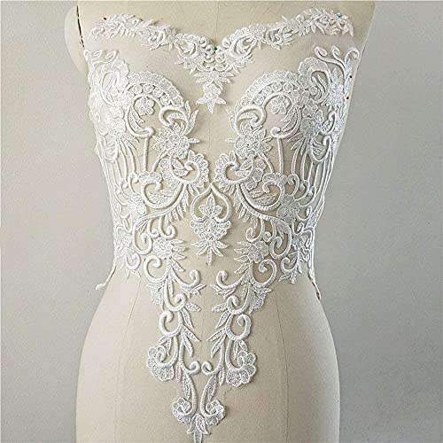 Cremefarbenes Brautkleid Spitze Applikation schimmernde Pailletten Stickerei Blume Patch für Mieder Dessous von Selene