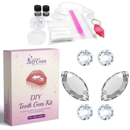 SelfGem® DIY Zahnschmuck-Set | Inklusive 6 Zahnschmucksteinen | Einfache Anwendung | Hochwertige Swarovski Zahn-edelstein | 4x Diamant & 2x Flügel von SelfGem