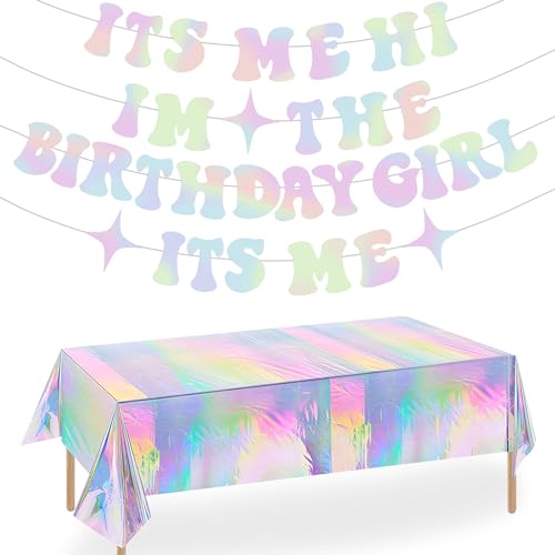 Banner mit Aufschrift "It's Me Hi Im The Birthday Girl", "It's Me", glitzernd, schillernd, beliebte Geburtstagsparty-Dekorationen, Banner mit Tischdecke, It's A Girlande, Girlande, für von SelfTek