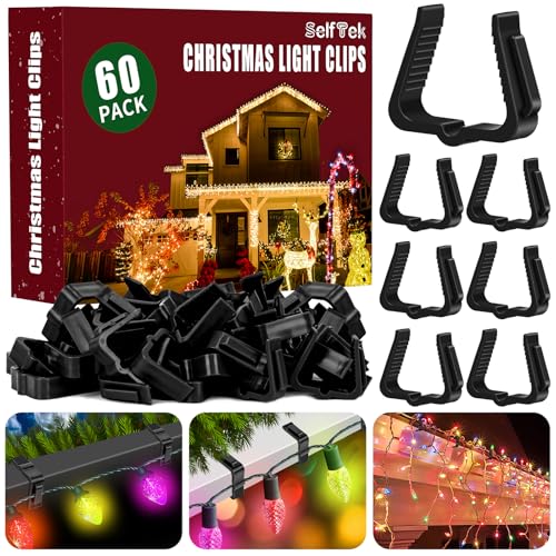 SelfTek 60 Stück Dachrinnenhaken für Lichterketten, 4cm Gutter Deck Halterung Haken Lichterkette Befestigung Regenrinne Licht Clips Outdoor für Zäune Fascia Board Traufen Weihnachten Deko von SelfTek