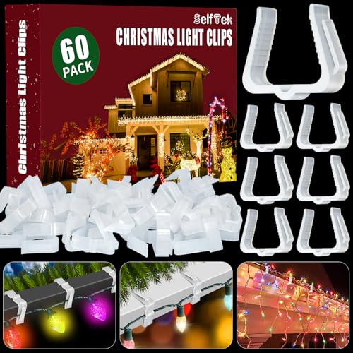 SelfTek 60 Stück Dachrinnenhaken für Lichterketten, 4cm Gutter Deck Halterung Haken Lichterkette Befestigung Regenrinne Licht Clips Outdoor für Zäune Fascia Board Traufen Weihnachten Deko von SelfTek