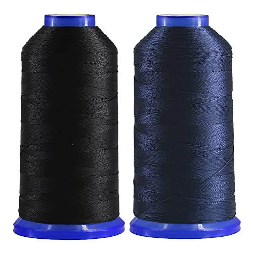 Selric [3400 Yards / Schwarz + Marineblau] 2 Stück Tex 70 Bonded Nylonfaden für Leather Sewing 210D/3 T70#69 Heavy Duty Polsterfaden für Leder und andere schwere Stoffe von Selric