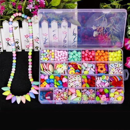 Semazz Kinder Perlen,Schmuck machen Kit Pony Perlen Kit 650 Stück Armband Perlen Halskette Perlen Mix Farbe für Mädchen Kinder Handwerk Kunst DIY Acryl 24 verschiedene Arten und Formen von Semazz