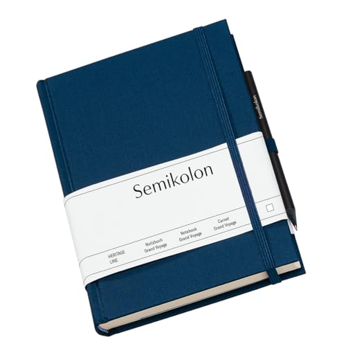 Semikolon 351264 - Reisetagebuch Grand Voyage - 14 x 19,2 cm 304 Seiten - 2 Lesezeichen Weltkarte - marine blau von Semikolon