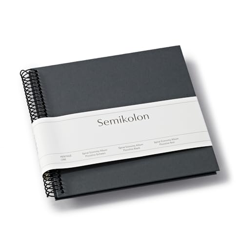 Semikolon 370004 Spiral Album Piccolino - 17 x 17 cm - Fotoalbum, 20 Seiten schwarz, Fotobuch, lava stone grau von Semikolon