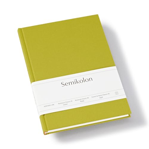 Semikolon 370043 - Notizbuch Classic A5 liniert - 160 Seiten, cremeweißes Papier – Lesezeichen – matcha hell-grün von Semikolon