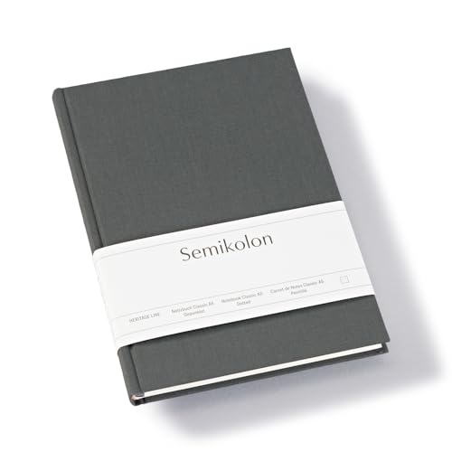 Semikolon 370052 - Notizbuch Classic A5 dotted - 160 Seiten, cremeweißes Papier – Lesezeichen – lava stone grau von Semikolon