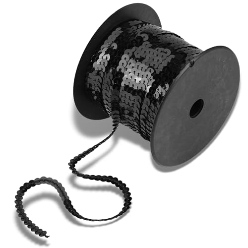 Semme 100 Yards Pailletten Kordel, Paillettenrollen für Hochzeit Flache Trim Pailletten Spool String Poliert Draht Zubehör für Dress Embellish Headband (schwarz) von Semme