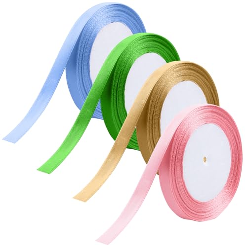 Semoss 4 Farben Satinbander 10mm,Polyester Geschenkband Set 22m Schleifenband Stoffband Band für Basteln Geschenke Verpacken,Hochzeit von Semoss