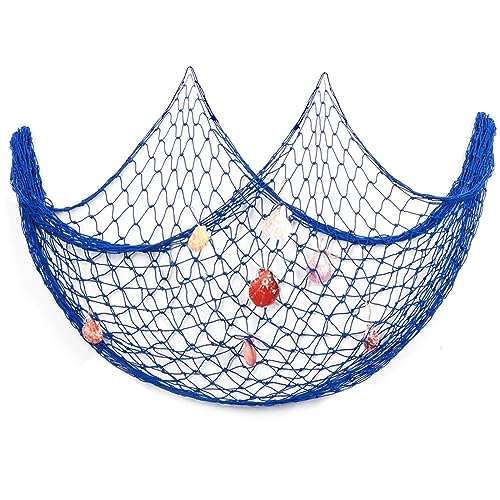 Fischernetz Deko Blau mit Muscheln 1x2m Mediterrane Stil Deko Netz Fischernetz Dekoration für Outdoor Wanddekoration Beach von SenZee