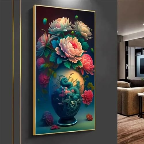 5D Diamond Painting Erwachsene, Pfingstrosen Blumenvase Diamant Painting Bilder Groß, DIY Crystal Strass Stickerei Painting Kit für Kinder Anfänger für Home Büro Wall Dekoration Geschsenk 30x60cm von Senbang