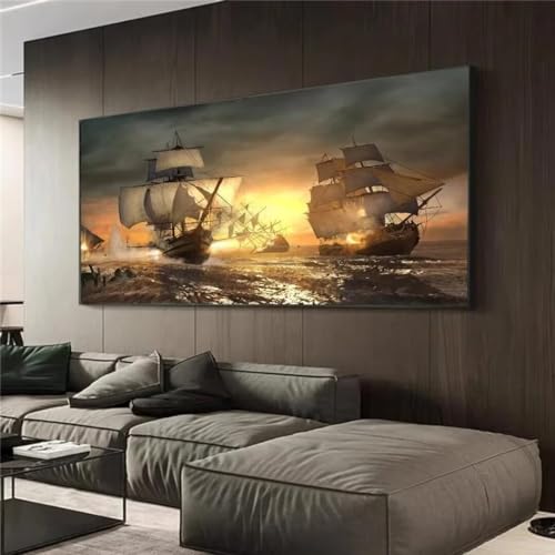 5D Diamond Painting Erwachsene, Segelschiff Meereslandschaft Diamant Painting Bilder Groß, DIY Crystal Strass Stickerei Painting Kit für Kinder Anfänger für Home Büro Wall Dekoration Geschsenk 40x80cm von Senbang