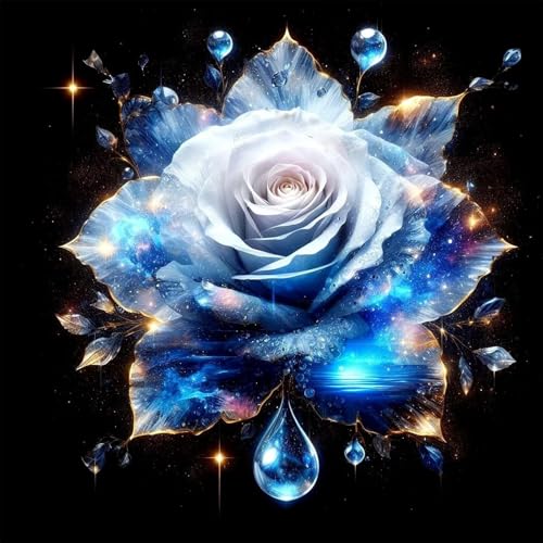 5D Diamond Painting Erwachsene Blaue Blumen, Diamant Painting Bilder See, DIY Rund Full Drill Embroidery Pictures Arts Crafts for Beginner for Wall Decoration 50x50cm von Senbang