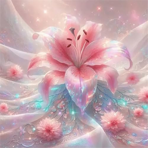 Senbang 5D Diamond Painting Erwachsene Schöne Blumen, Diamant Painting Bilder Lilie Pink, DIY Rund Full Drill Embroidery Pictures Arts Crafts for Beginner for Wall Decoration 50x50cm von Senbang