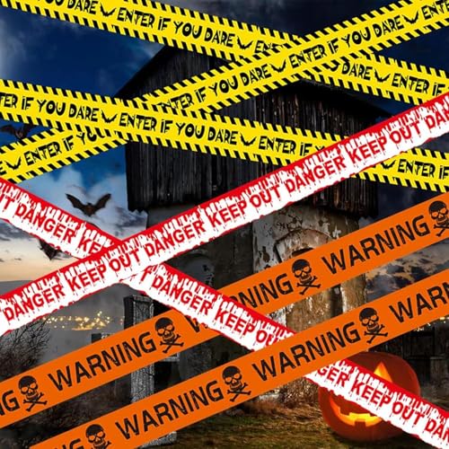 Halloween absperrband 10M - Zombie Caution Tape, Gelbes Caution Band & Oranges Hazard Warnband -Halloween deko Outdoor - Perfekt für Horror-Partys und Zombie-Themen von Senchinner