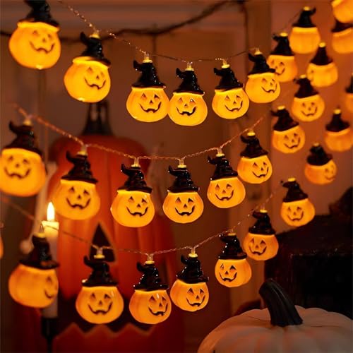 Kürbis lichterkette Halloween, 3 Meter 20 LED Orange Kürbis Lampion Lichterkette mit Batteriebetrieben Stimmungsvolle Dekoration für Innen und Außen, Perfekt für Halloween-Partys und Festlichkeiten von Senchinner