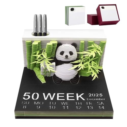 Senchinner 3D Kalender 2025 Panda, 3D Abreißkalender, Kreativer Panda Tischkalender 2025, Abreißbarer 3D Notizblock mit Panda Skulptur, 1 Stück, Perfekt für Alle von Senchinner