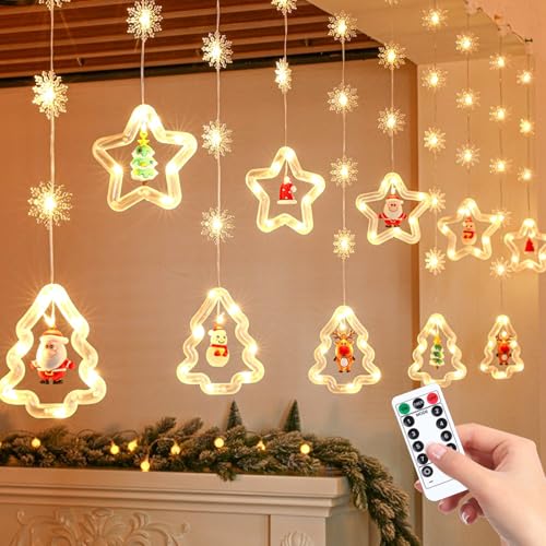 Senchinner Lichtervorhang - 3 Meter 8 Modi USB Weihnachtsdeko Fenster Beleuchtet,Weihnachtsbeleuchtung Fenster Lichtervorhang Innen,Weihnachten Feiertage Fensterdeko (Warmweiß) von Senchinner